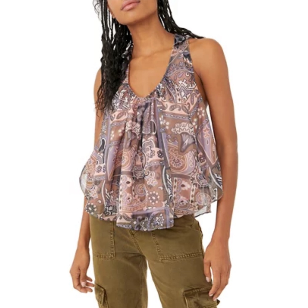 NWT Free People Women Top Size Medium Paisley Print Strawberry Swing Tank